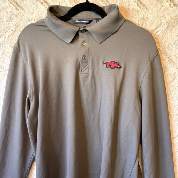 Cutter & Buck Arkansas Razorbacks Polo L 1/4 Button-Up Grey Long Sleeve Pullover - Picture 3 of 13